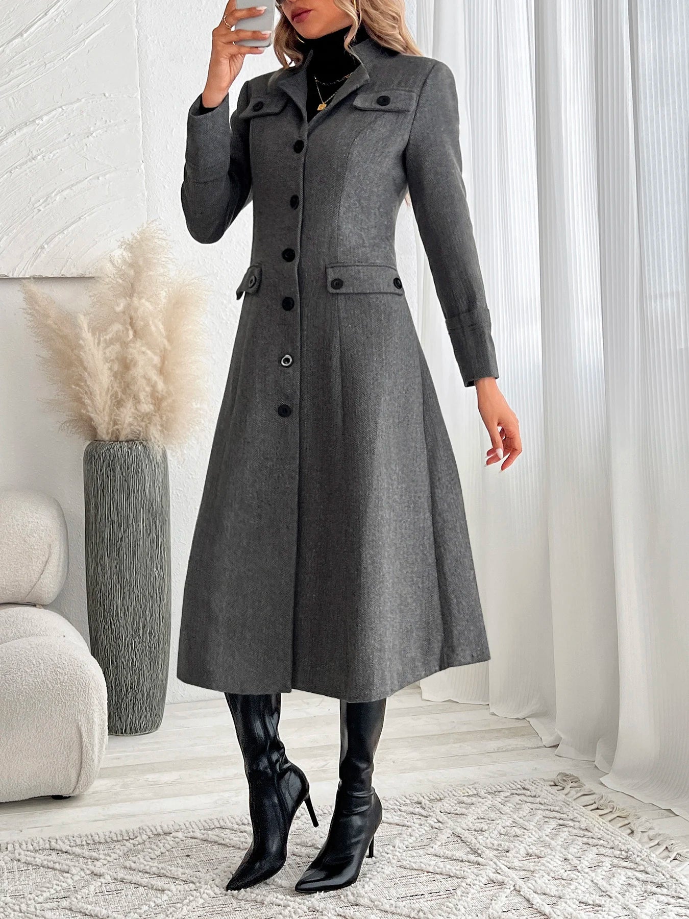 Fashionable urban festival wear autumn and winter stylish elegant long exquisite jacket suit coat